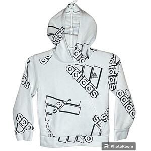 Adidas Logo Print Hoodie White Pullover Baby Boy Size 5 USED